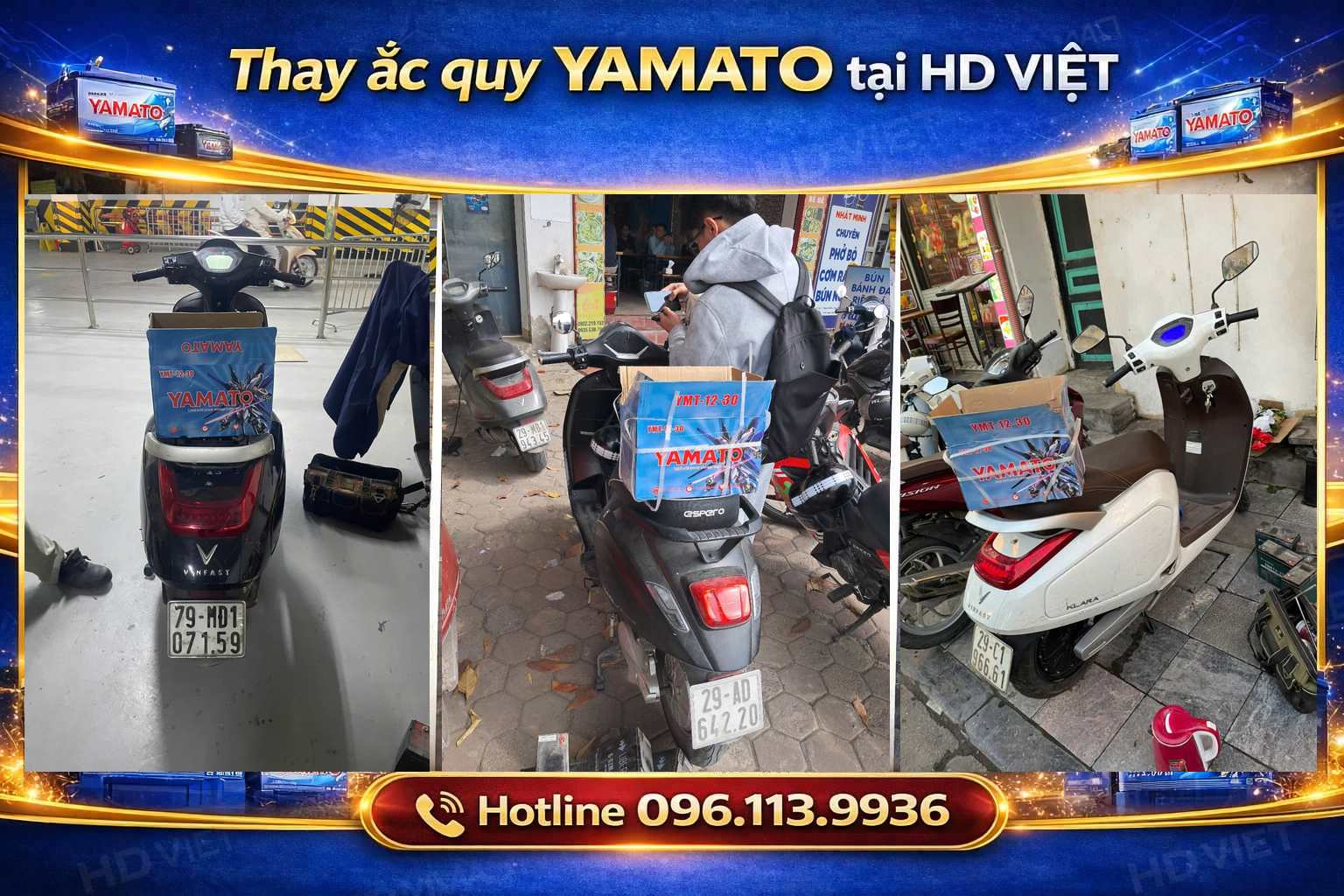 Thay ắc quy Yamato cho xe đạp điện tại Tây Hồ của HD Việt